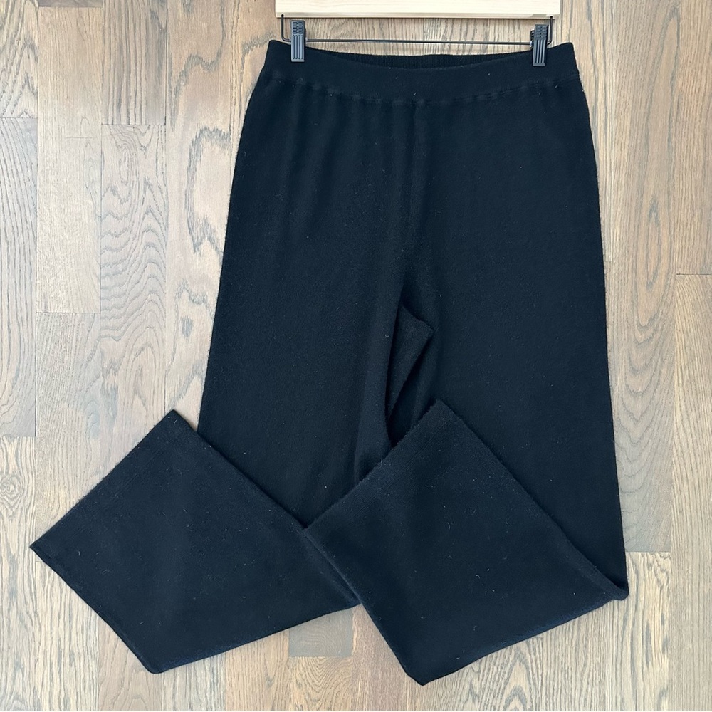 Lord & Taylor Double Ply 100% Cashmere High Rise Wide Leg Pant in Black Large